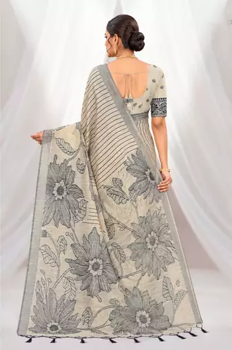 grey woven cotton saree with blouse