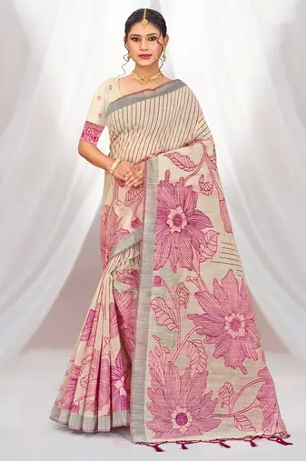 pink woven cotton saree with blouse