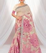 pink woven cotton saree with blouse