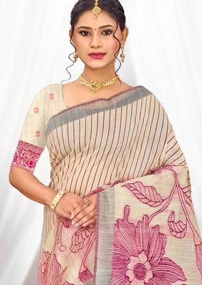 pink woven cotton saree with blouse 2