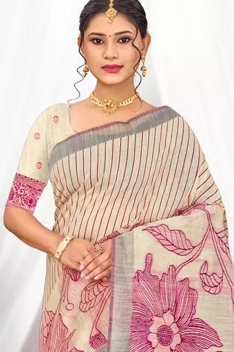 pink woven cotton saree with blouse