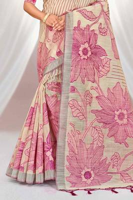 pink woven cotton saree with blouse 3