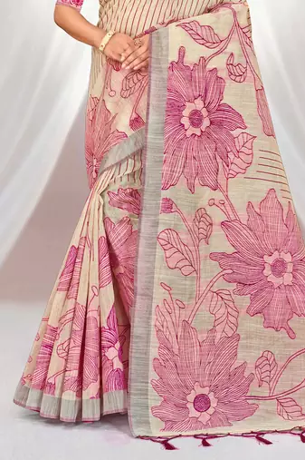 pink woven cotton saree with blouse