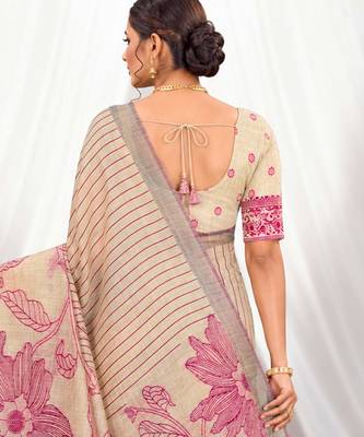 pink woven cotton saree with blouse 4