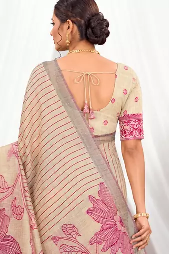pink woven cotton saree with blouse