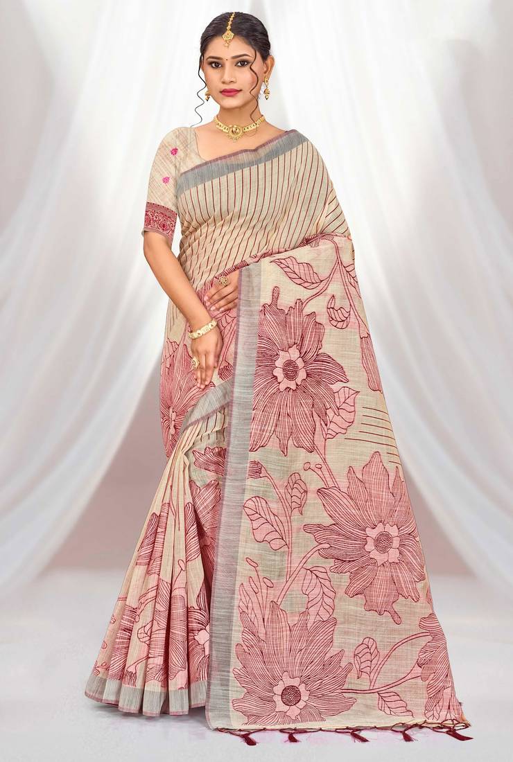 maroon woven cotton saree with blouse