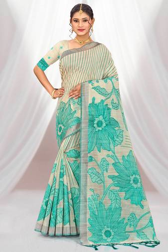 green woven cotton saree with blouse
