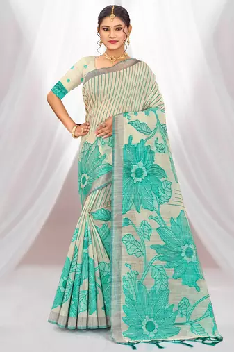 green woven cotton saree with blouse