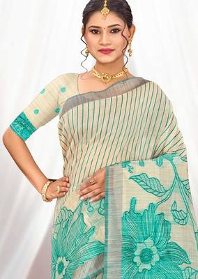 green woven cotton saree with blouse 2
