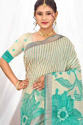 green woven cotton saree with blouse