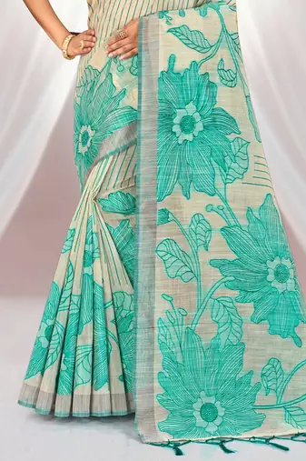 green woven cotton saree with blouse