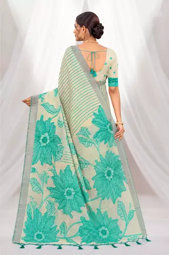 green woven cotton saree with blouse