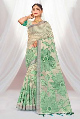 green woven cotton saree with blouse 1
