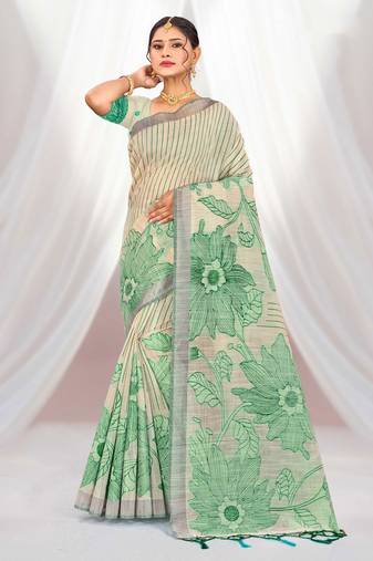 green woven cotton saree with blouse