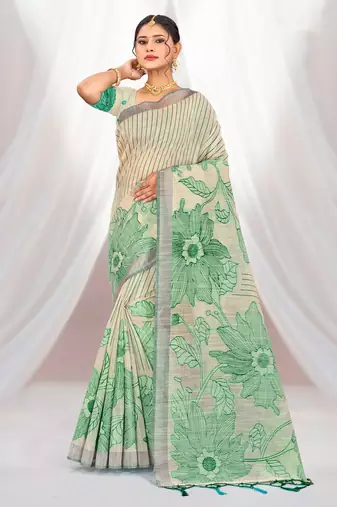 green woven cotton saree with blouse