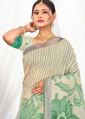 green woven cotton saree with blouse 2