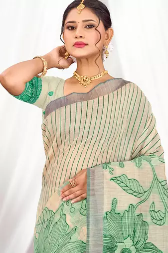 green woven cotton saree with blouse