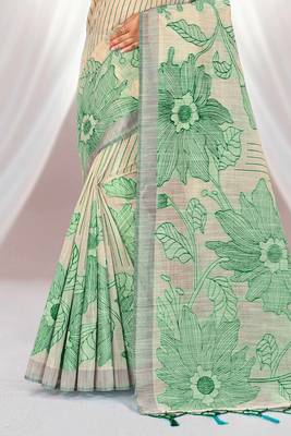 green woven cotton saree with blouse 3