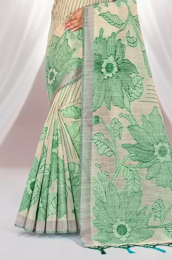 green woven cotton saree with blouse