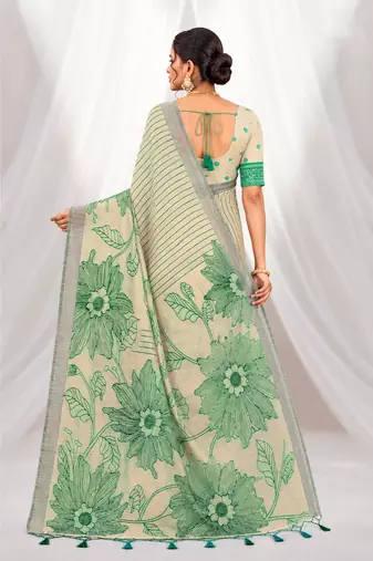 green woven cotton saree with blouse