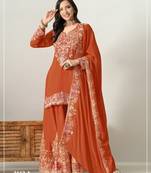 Orange chinon silk suit