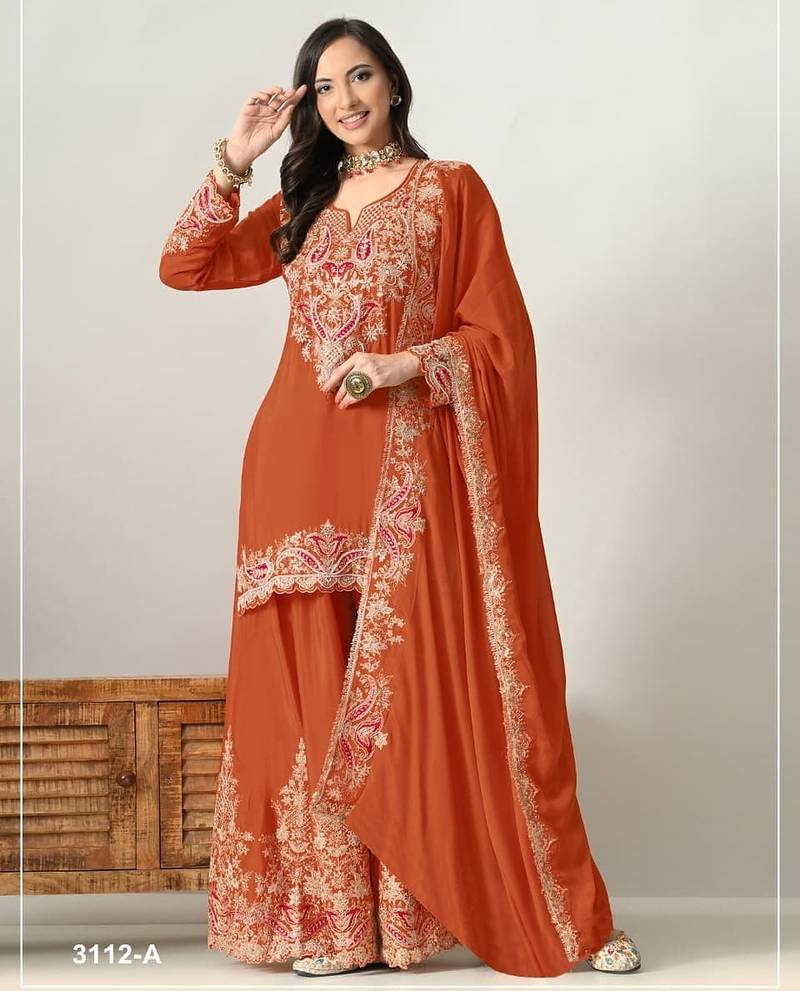 Orange chinon silk suit