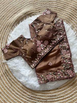 brown embroidery sequin and multi border silk saree 2