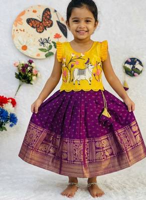 purple silk pattu pavadai with ruffle sleeves 1