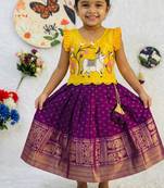 purple silk pattu pavadai with ruffle sleeves
