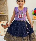 New stylish girls lavender & navy blue silk traditional pichwai art lehenga choli set