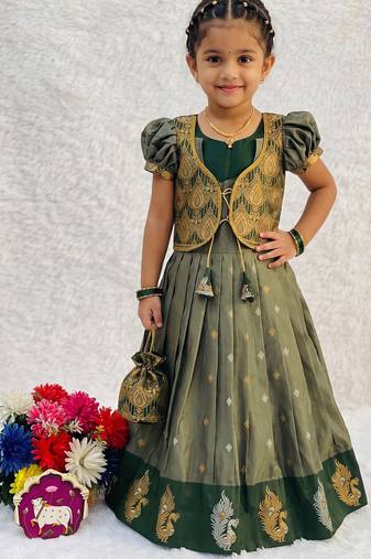 New trendy girls sage green silk traditional lehenga choli set