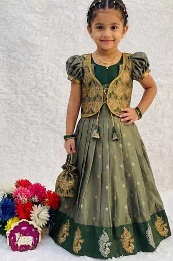 New trendy girls sage green silk traditional lehenga choli set