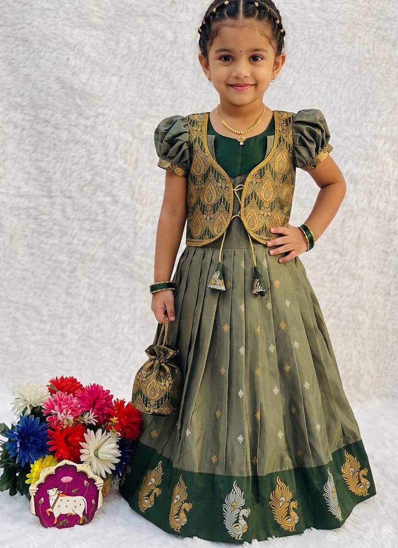 New trendy girls sage green silk traditional lehenga choli set
