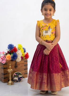red thread work silk pattu pavadai set 1