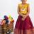 New trendy designer kids girls yellow & red silk pichwai cow motif lehenga choli set