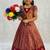 New designer girls rust red silk traditional langa voni lehenga set with koti jacket