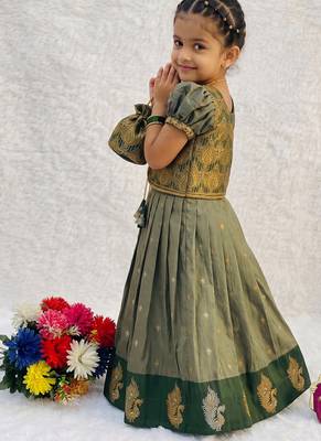 New trendy girls sage green silk traditional lehenga choli set 2