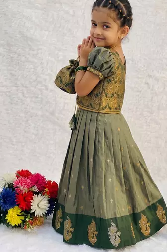 New trendy girls sage green silk traditional lehenga choli set