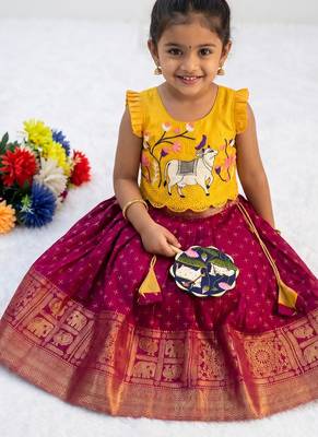 red thread work silk pattu pavadai set 2