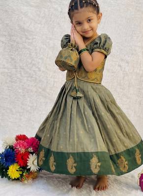 New trendy girls sage green silk traditional lehenga choli set 3