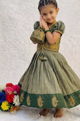 New trendy girls sage green silk traditional lehenga choli set