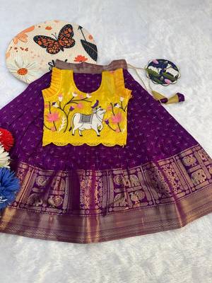 purple silk pattu pavadai with ruffle sleeves 4