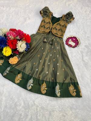 New trendy girls sage green silk traditional lehenga choli set 4