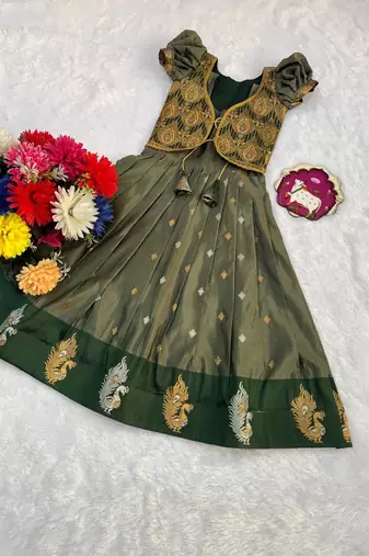 New trendy girls sage green silk traditional lehenga choli set