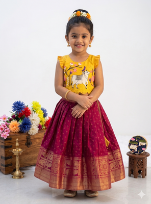 red thread work silk pattu pavadai set 3