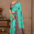 sea green printed pasmina print with dori silk saree