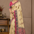 cream-pink printed pasmina print with dori silk saree