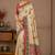 cream-red printed pasmina print with dori silk saree