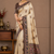 cream-brown printed pasmina print with dori silk saree