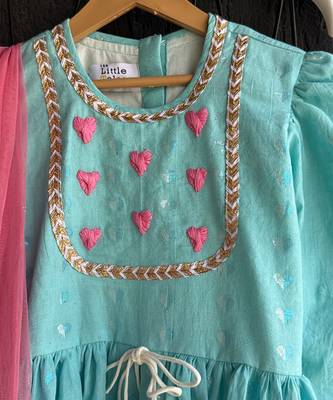 Blue embroidered cotton silk kurti set 4